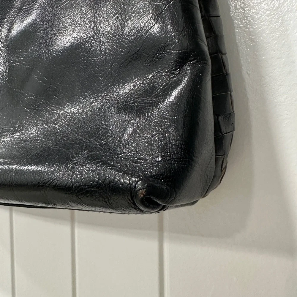 Vintage Pistore Italian Chic Black Woven Leather Shoulder Bag - Picture 6 of 13